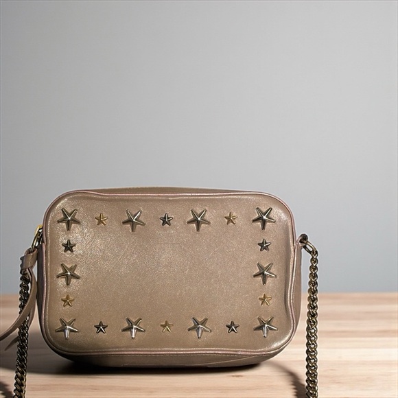 Jimmy Choo Starry Stud Crossbody – Taupe Leather & Chain Chic - Picture 1 of 11